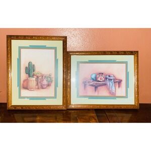 Vintage Southwestern Art Framed Set of 2 Desert Scene Native American Gail Brown